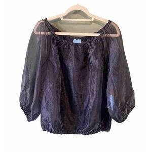 CeCe Blouse Womens Medium Black NEW 3/4 Puff Sleeve Peasant Dark Romantic Witchy